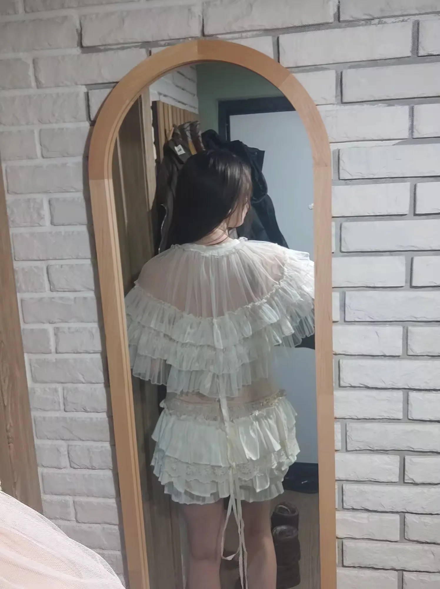 Lolita Short Shawl Coat Women Sweet Kawaii Lace Mesh Open Front Poncho Gothic Girls Retro Cute Princess Capes Outerwear