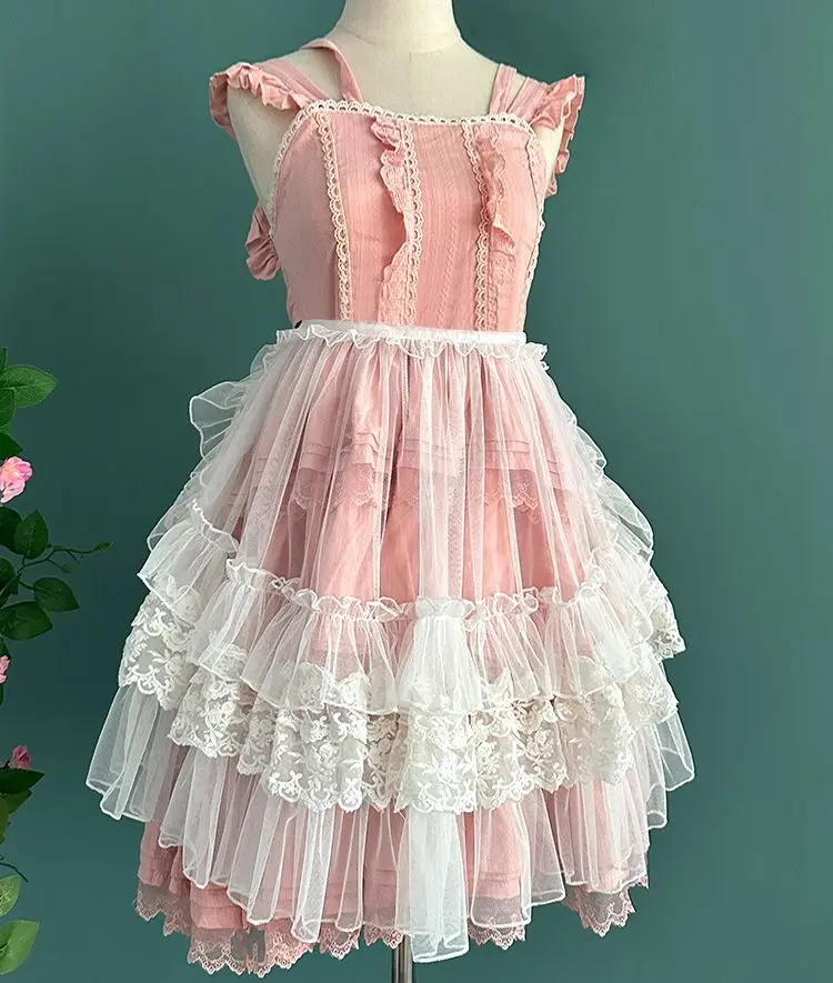 Lolita Short Shawl Coat Women Sweet Kawaii Lace Mesh Open Front Poncho Gothic Girls Retro Cute Princess Capes Outerwear