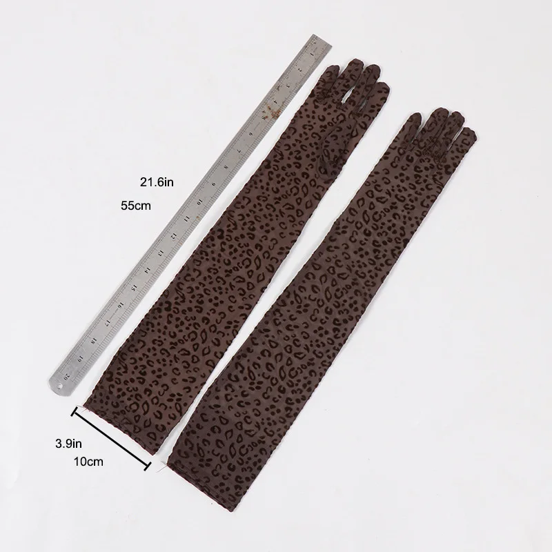 Sexy Leopard Print Lace Mesh Long Gloves High Elasticity Women Party Halloween Cosplay Performance Transparent Hollow Breathable