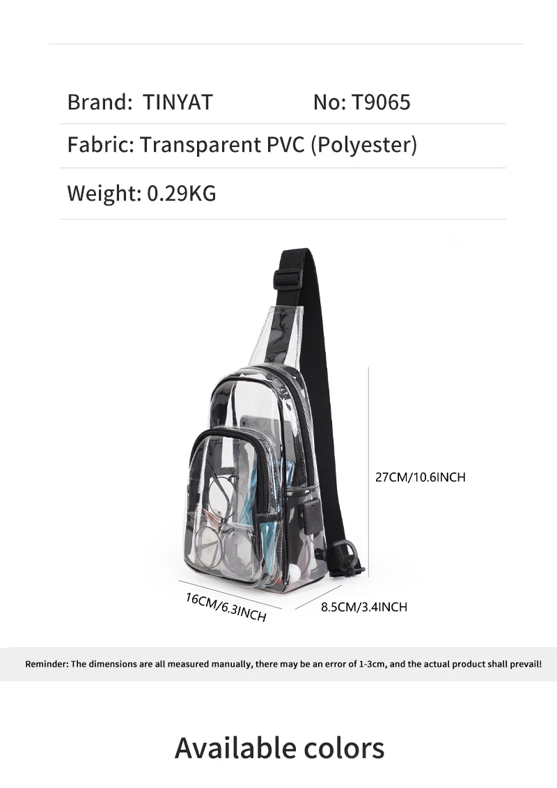 TINYAT Multi Color Clear Women's Chest Bag Comes with USB,Type-c Port,Suitable for Attending Concerts and Outdoor Parties