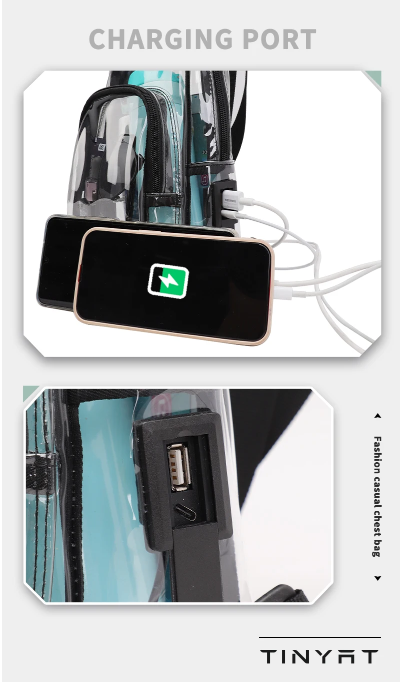 TINYAT Multi Color Clear Women's Chest Bag Comes with USB,Type-c Port,Suitable for Attending Concerts and Outdoor Parties