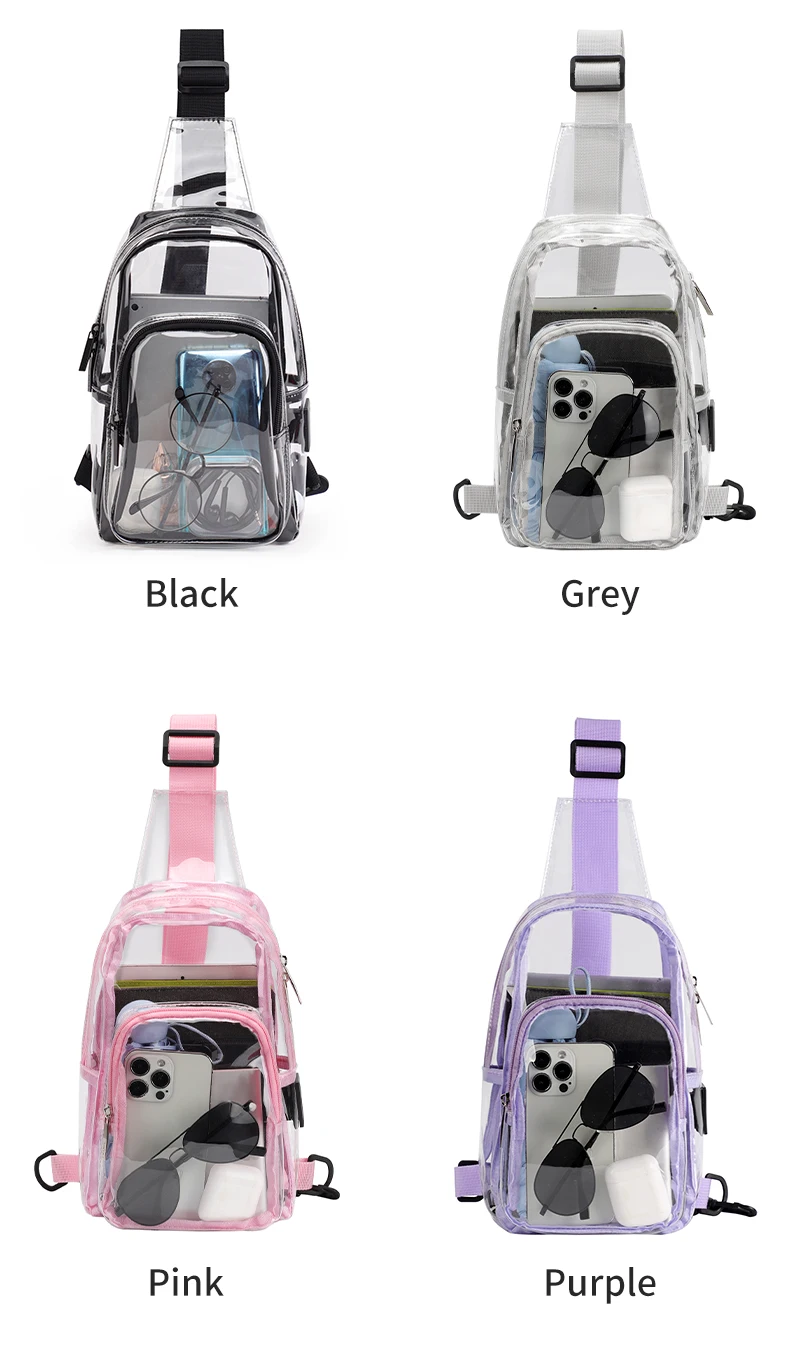 TINYAT Multi Color Clear Women's Chest Bag Comes with USB,Type-c Port,Suitable for Attending Concerts and Outdoor Parties
