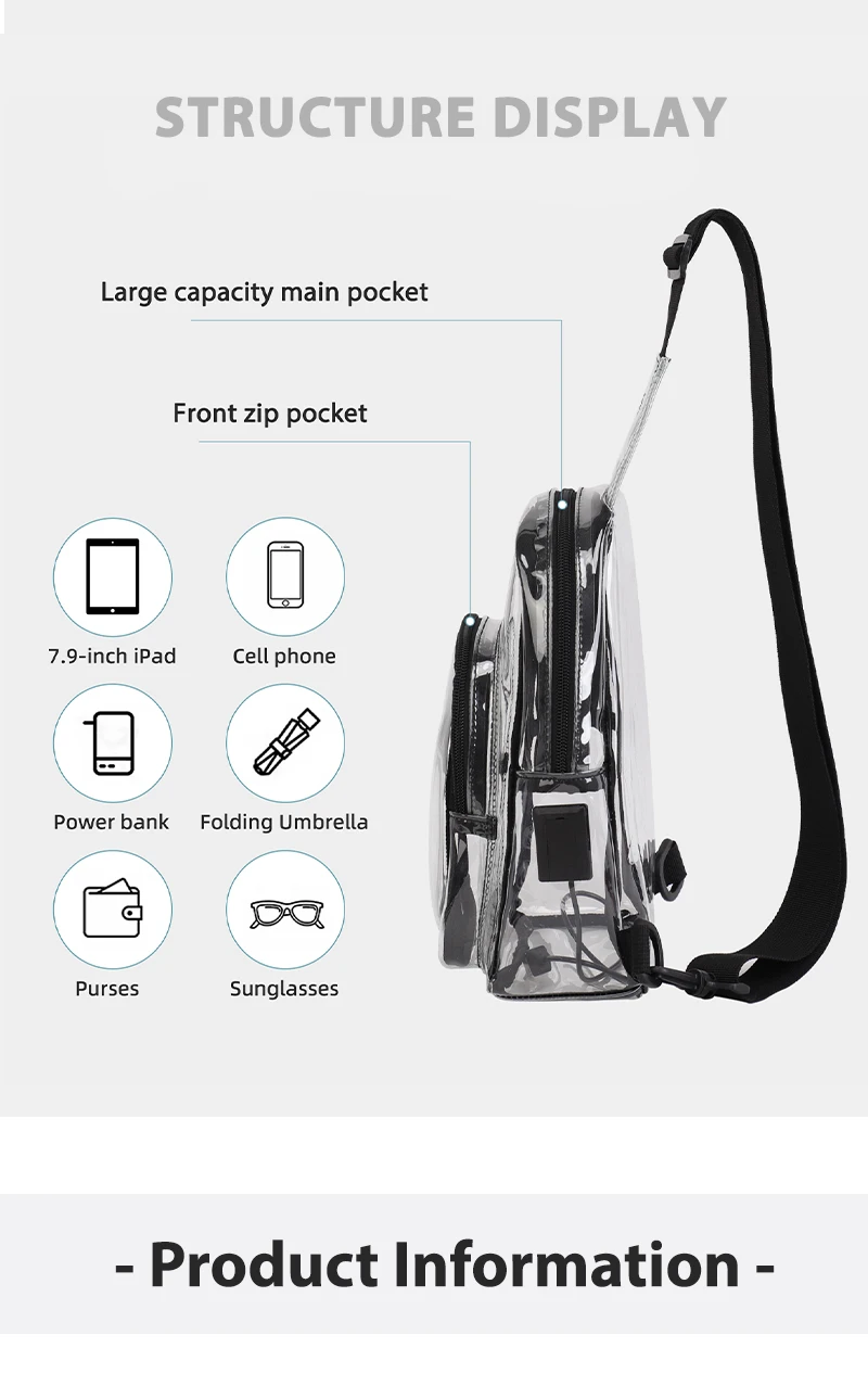 TINYAT Multi Color Clear Women's Chest Bag Comes with USB,Type-c Port,Suitable for Attending Concerts and Outdoor Parties