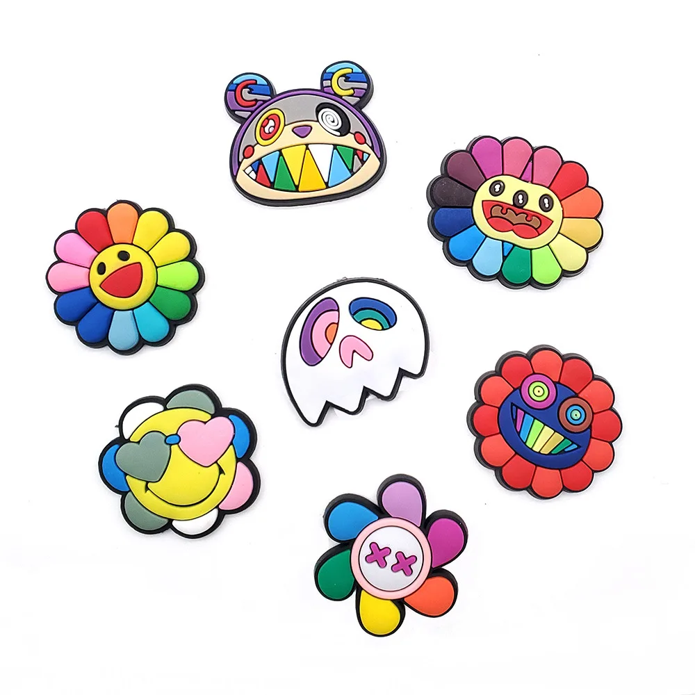 Flower Ghost Smile PVC Shoe Charms Slippers Buckle Combination Fit Wristbands Accessories Decoration Bands Gift Unisex Party