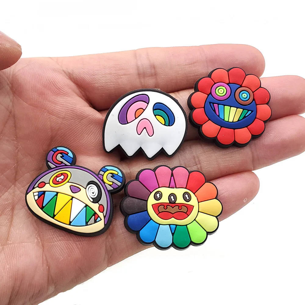 Flower Ghost Smile PVC Shoe Charms Slippers Buckle Combination Fit Wristbands Accessories Decoration Bands Gift Unisex Party