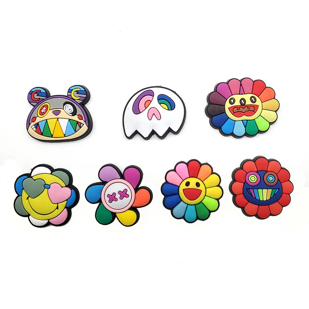 Flower Ghost Smile PVC Shoe Charms Slippers Buckle Combination Fit Wristbands Accessories Decoration Bands Gift Unisex Party