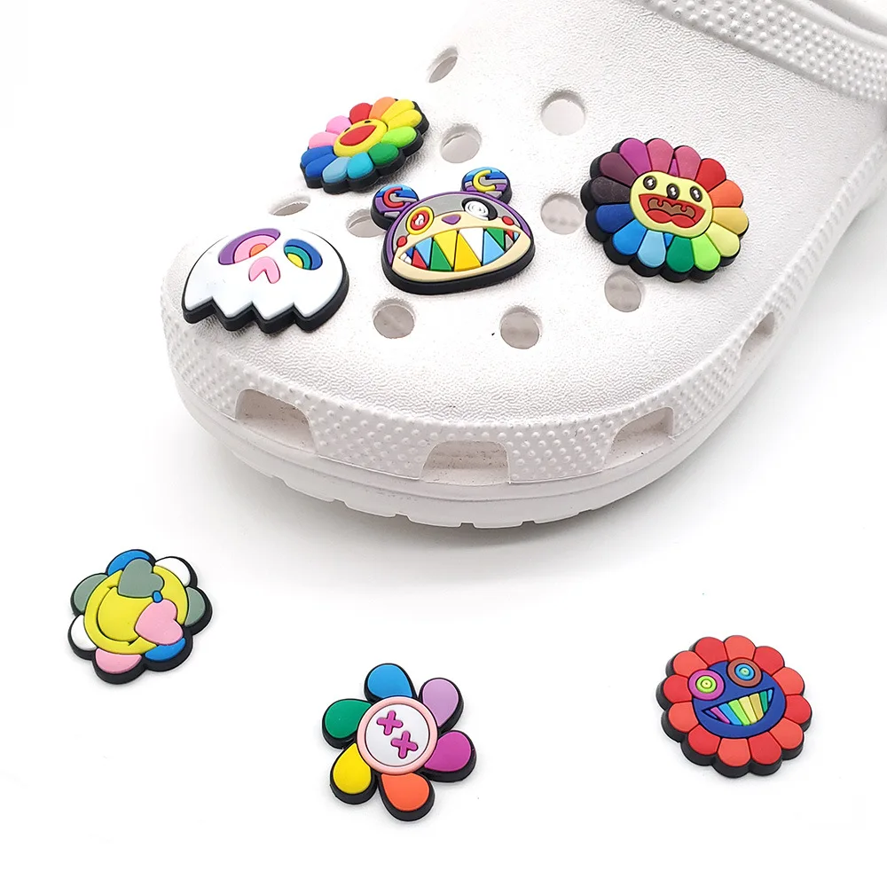 Flower Ghost Smile PVC Shoe Charms Slippers Buckle Combination Fit Wristbands Accessories Decoration Bands Gift Unisex Party