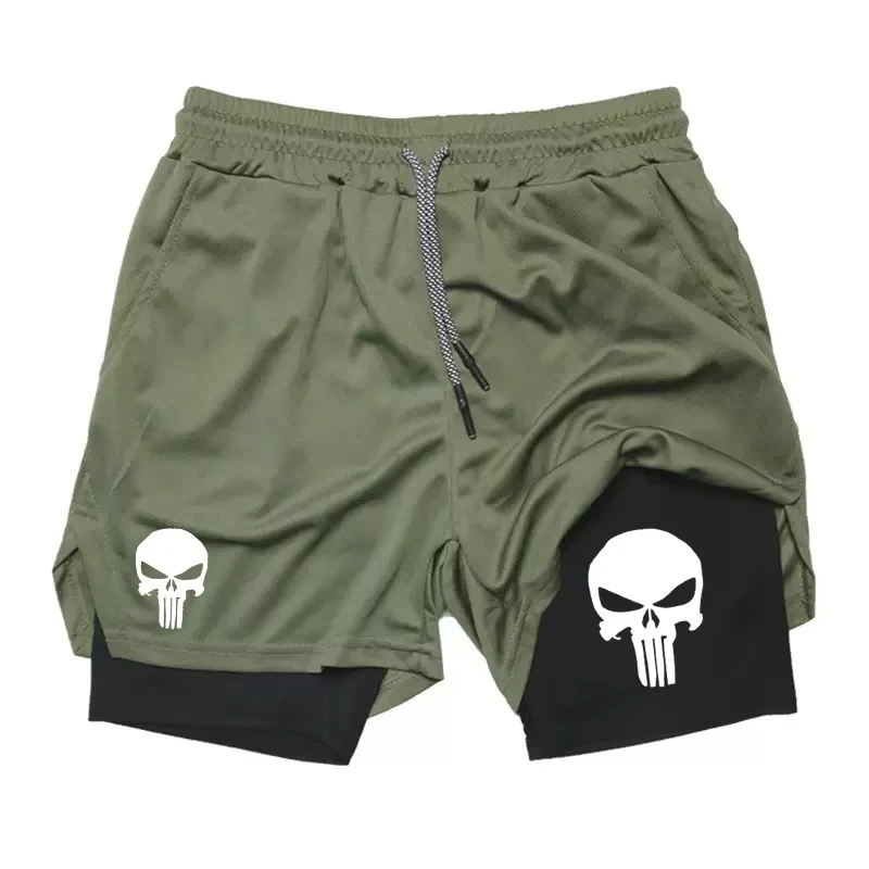 Print 2 in 1 Performance Shorts for Men Athletic Quick Dry Shorts with Phone Pocket Summer Gym Workout Running Shorts RL0302