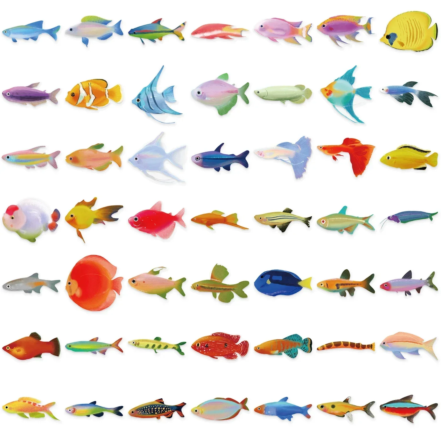 50pcs Cartoon Marine Creatures Fish Stickers Fishing Box Suitcase Laptop Guitar Skateboard Bike Diy Decorative Pet Stickers﻿