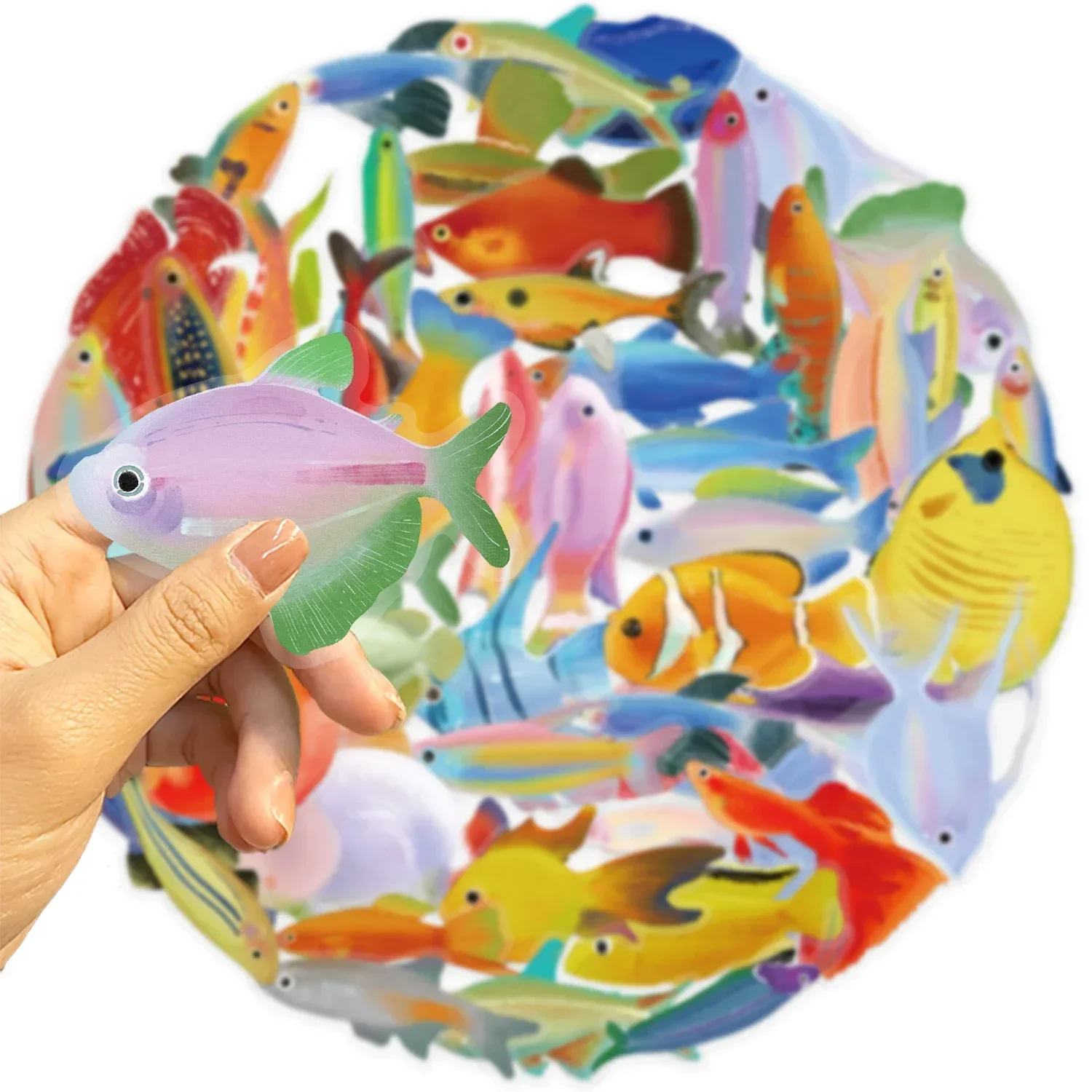 50pcs Cartoon Marine Creatures Fish Stickers Fishing Box Suitcase Laptop Guitar Skateboard Bike Diy Decorative Pet Stickers﻿