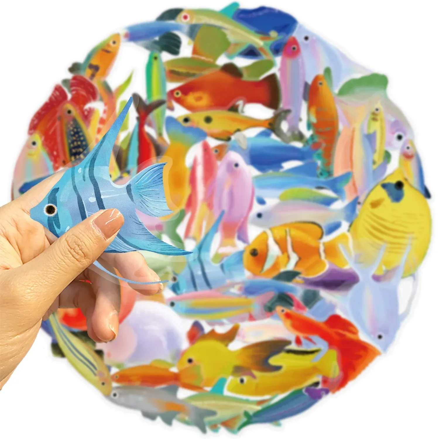 50pcs Cartoon Marine Creatures Fish Stickers Fishing Box Suitcase Laptop Guitar Skateboard Bike Diy Decorative Pet Stickers﻿