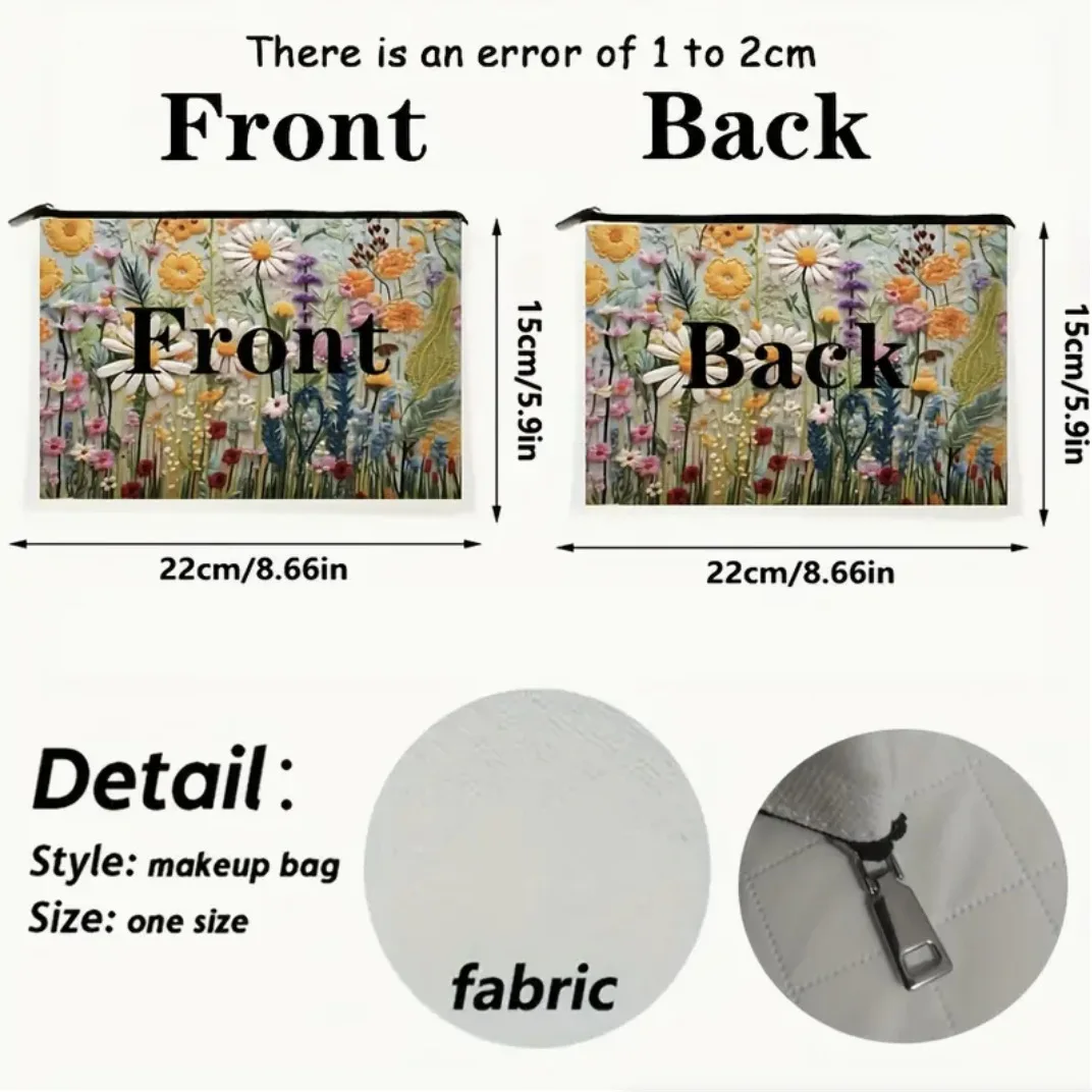 Large Capacity Floral Double-sided Printed Makeup Pouch Travel Organizer Handbag Linen Women Cosmetic Storage Bag For Gift