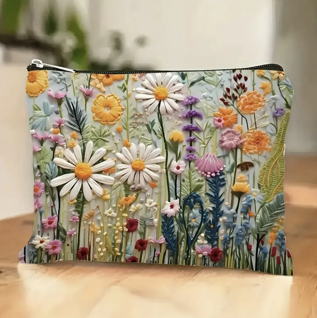 Large Capacity Floral Double-sided Printed Makeup Pouch Travel Organizer Handbag Linen Women Cosmetic Storage Bag For Gift