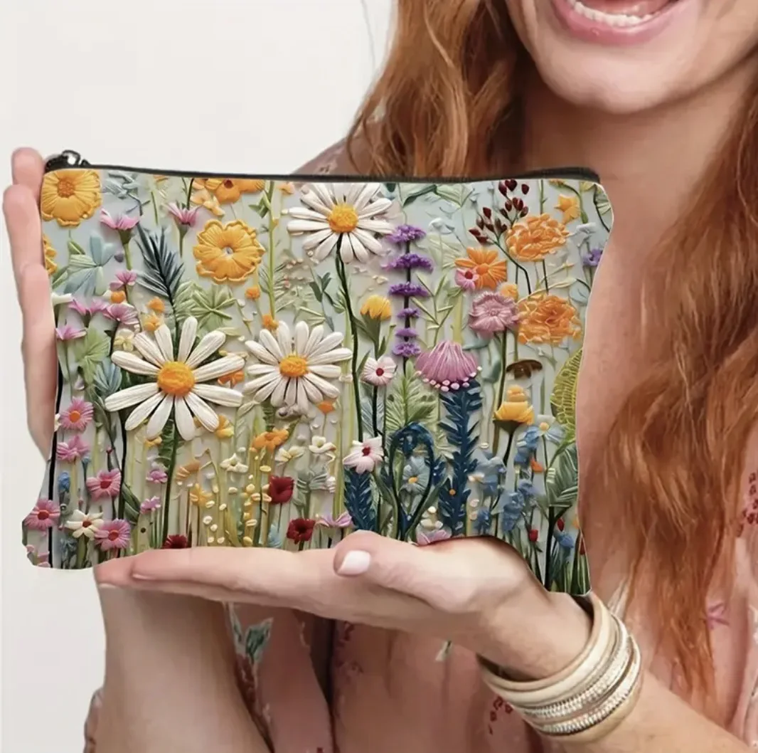 Large Capacity Floral Double-sided Printed Makeup Pouch Travel Organizer Handbag Linen Women Cosmetic Storage Bag For Gift