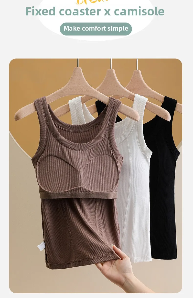 M-4XL For 45-105kg Threaded Cotton Plus Size Camisole Top with Built-in Bra For Women Modal Seamless Underwear Tank Tops