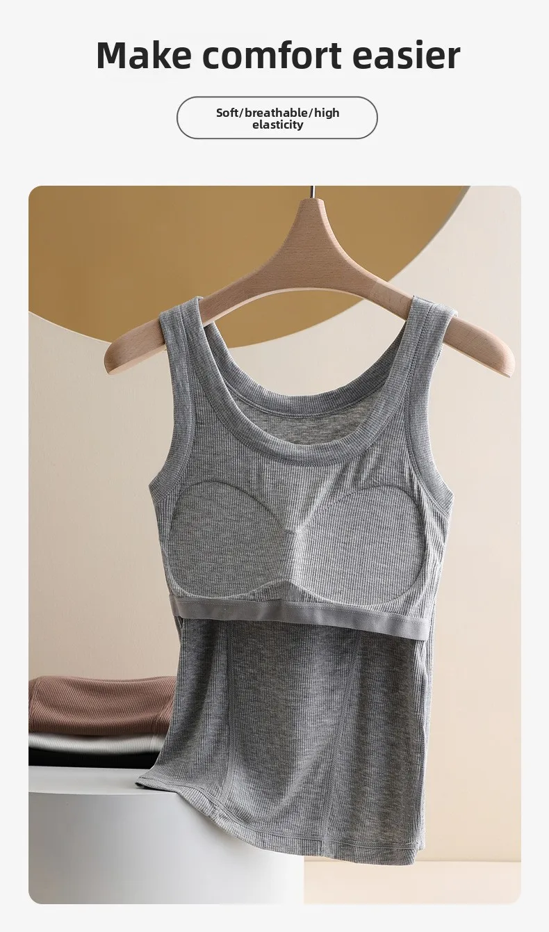 M-4XL For 45-105kg Threaded Cotton Plus Size Camisole Top with Built-in Bra For Women Modal Seamless Underwear Tank Tops
