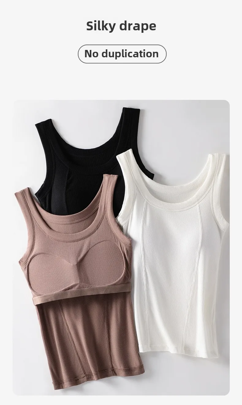 M-4XL For 45-105kg Threaded Cotton Plus Size Camisole Top with Built-in Bra For Women Modal Seamless Underwear Tank Tops