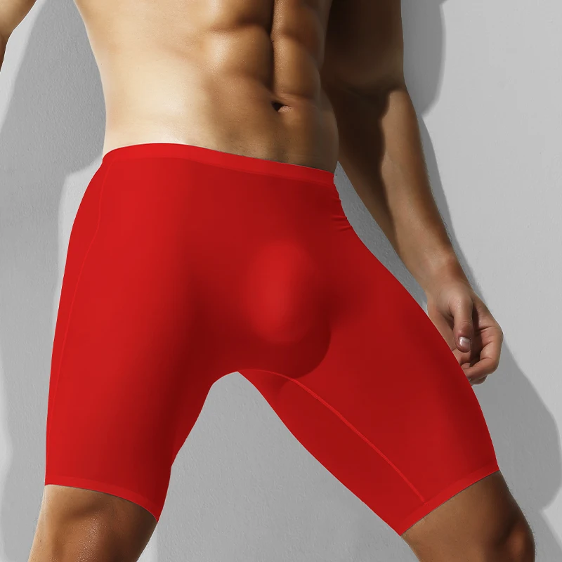 Men's ice silk underwear sports men's summer thin boxers lengthened anti-wear leg trackless running quick dry boxers