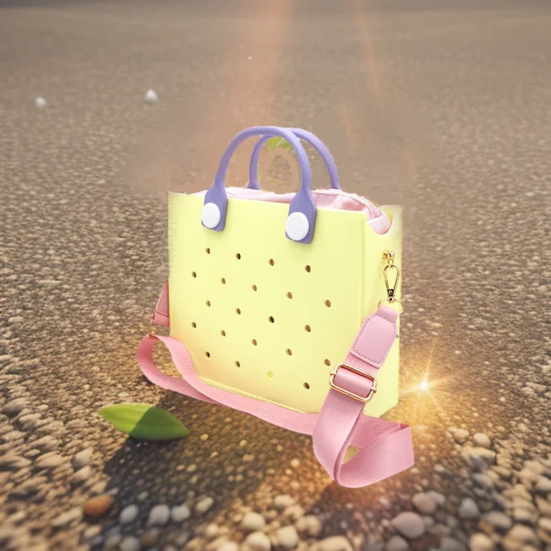 The orange guy Purple Women Fashion New EVA Punched Handbag Casual Waterproof Travel Tote Bag Fit Charms Outdoor Beach Bags