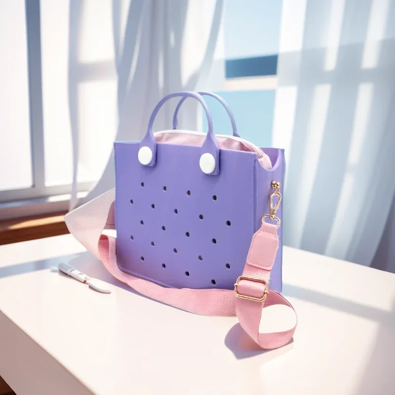 The orange guy Purple Women Fashion New EVA Punched Handbag Casual Waterproof Travel Tote Bag Fit Charms Outdoor Beach Bags