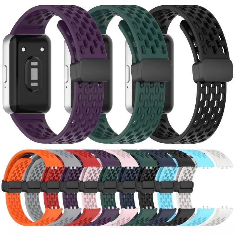 Magnetic Buckle Mesh Silicone Strap For Samsung Fit 3 Sport Breathable Watch Band For Samsung Galaxy Fit 3 Replacement Bracelet