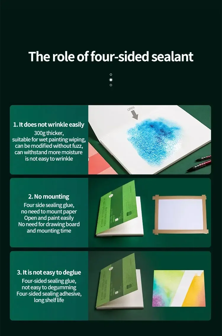 100% Cotton Watercolor Paper Sealing Pad 32K 16K 8K 20Sheets 300gsm/200gsm Water Color Drawing Painting Book Sketchbook Art Supp