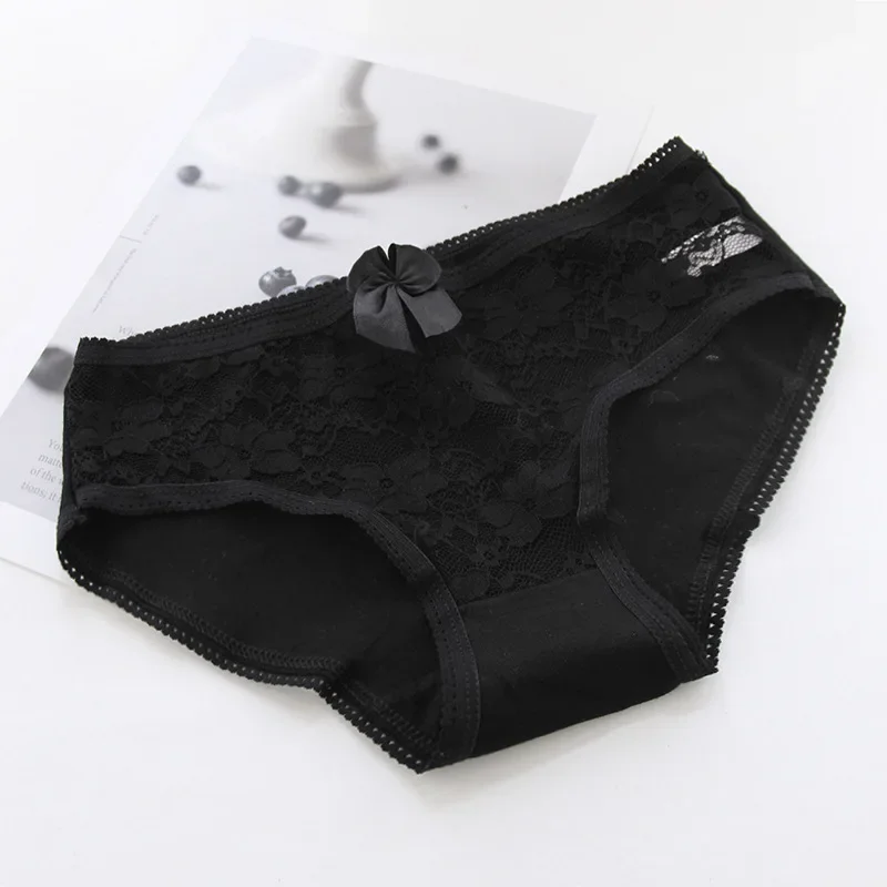 Black Bow Lace Underpant Panties Women Cotton Underwear Seamless Briefs Girls  Panties Lingeries Women's Underwear Panties