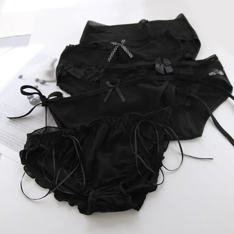 Black Bow Lace Underpant Panties Women Cotton Underwear Seamless Briefs Girls  Panties Lingeries Women's Underwear Panties