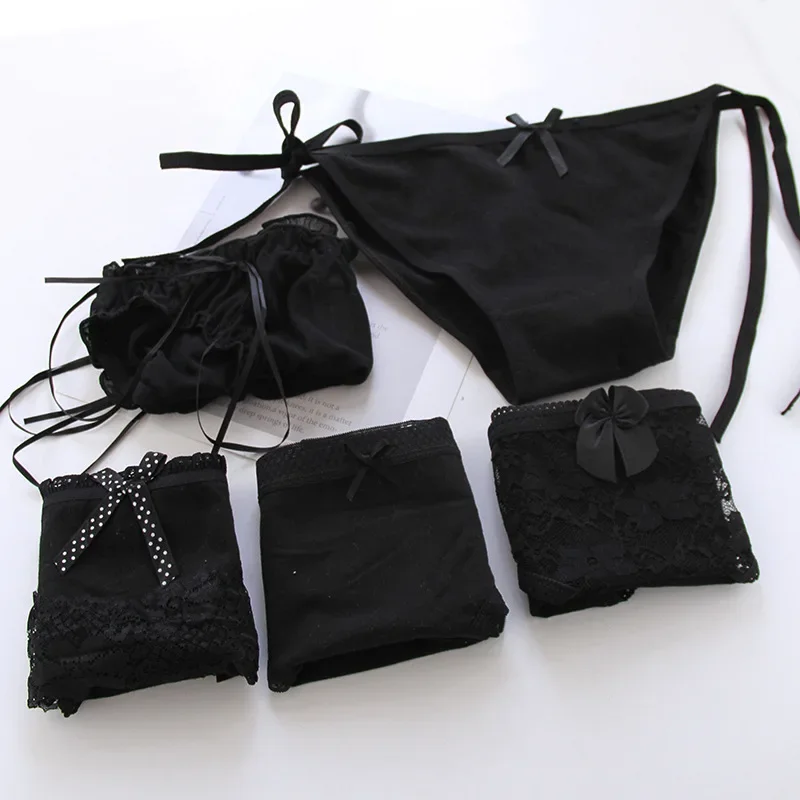 Black Bow Lace Underpant Panties Women Cotton Underwear Seamless Briefs Girls  Panties Lingeries Women's Underwear Panties