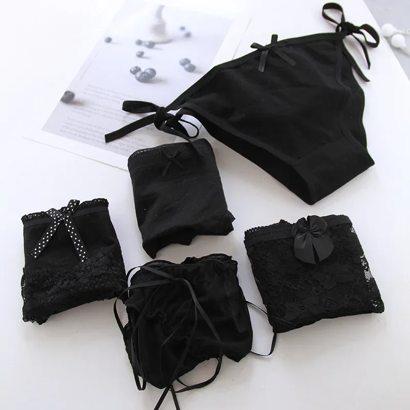 Black Bow Lace Underpant Panties Women Cotton Underwear Seamless Briefs Girls  Panties Lingeries Women's Underwear Panties