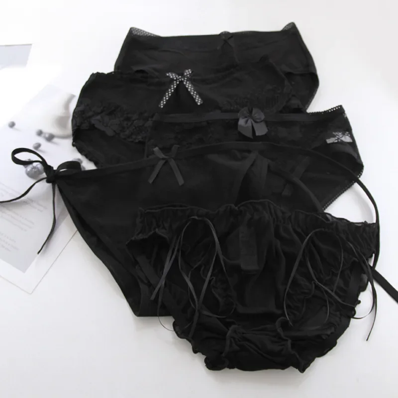 Black Bow Lace Underpant Panties Women Cotton Underwear Seamless Briefs Girls  Panties Lingeries Women's Underwear Panties