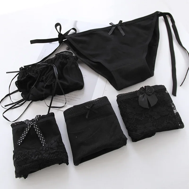Black Bow Lace Underpant Panties Women Cotton Underwear Seamless Briefs Girls  Panties Lingeries Women's Underwear Panties