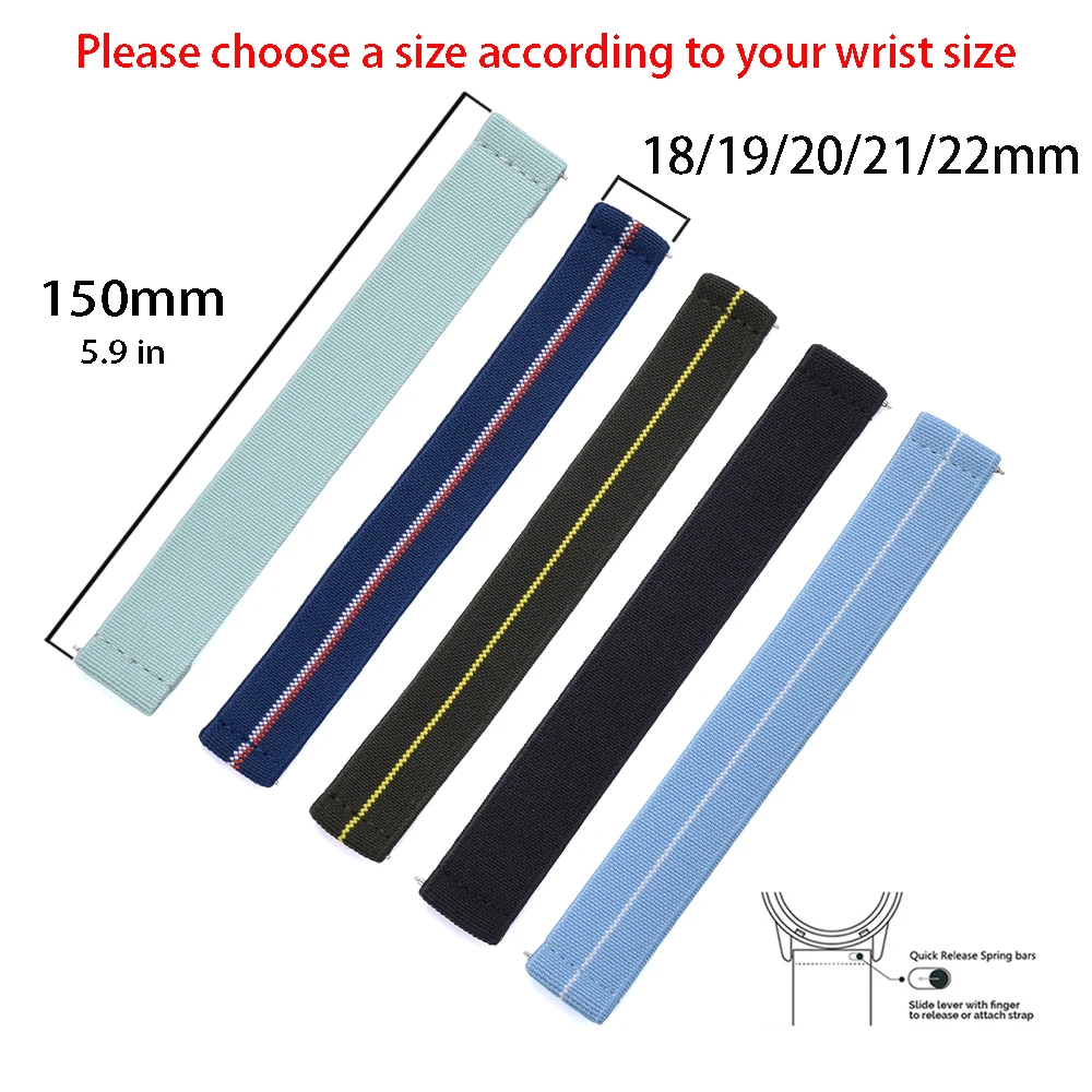 18/19/20/21/22mm Pale Blue Hook and Loop Watch Strap Breathable Nylon Easy Adjust Adhesive Band For Sports Watch Band