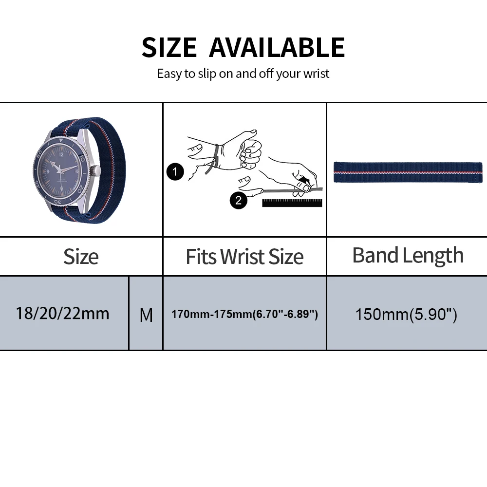 18/19/20/21/22mm Pale Blue Hook and Loop Watch Strap Breathable Nylon Easy Adjust Adhesive Band For Sports Watch Band