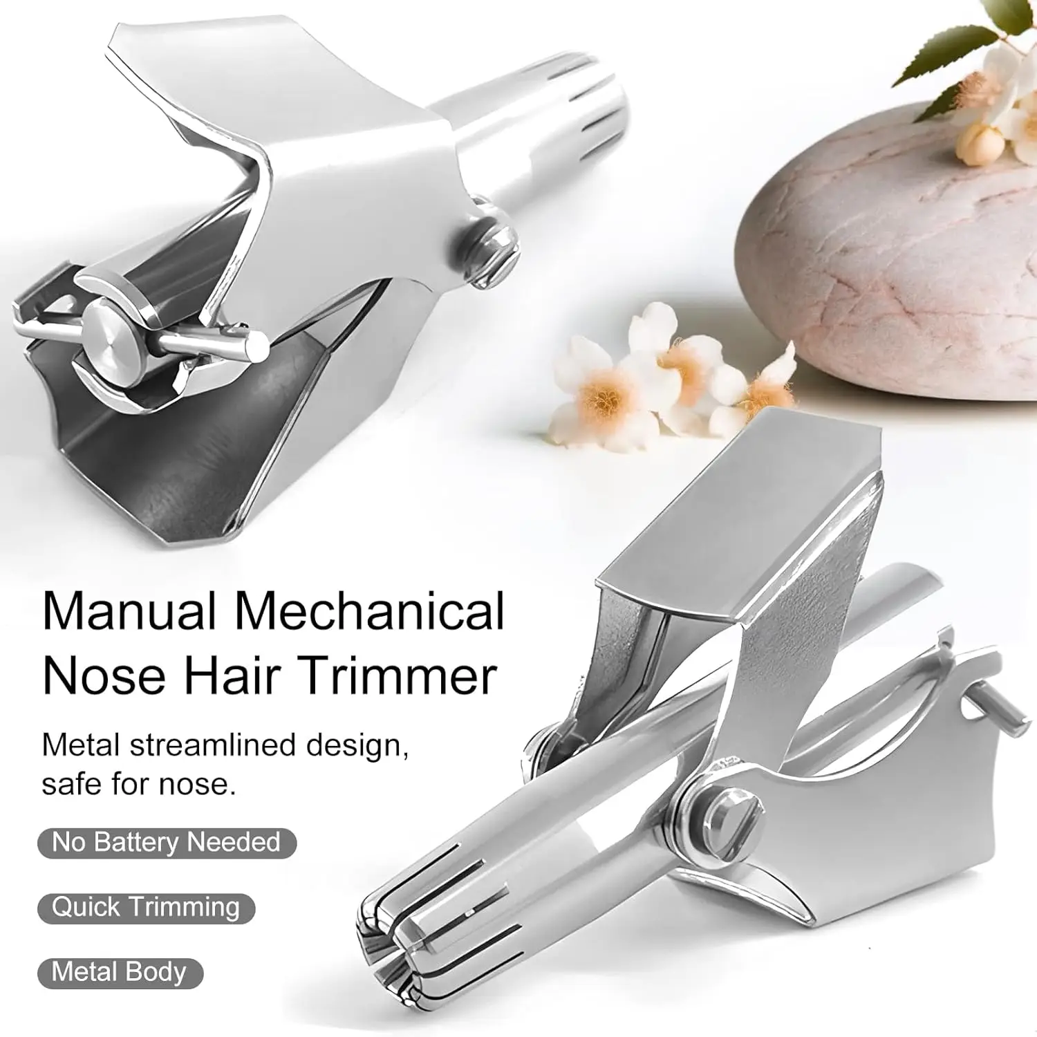 Brangdy Nose Hair Trimmer for Men Stainless Steel Manual Mechanical Shaving Razor Washable Hair Removal Tools with Brush