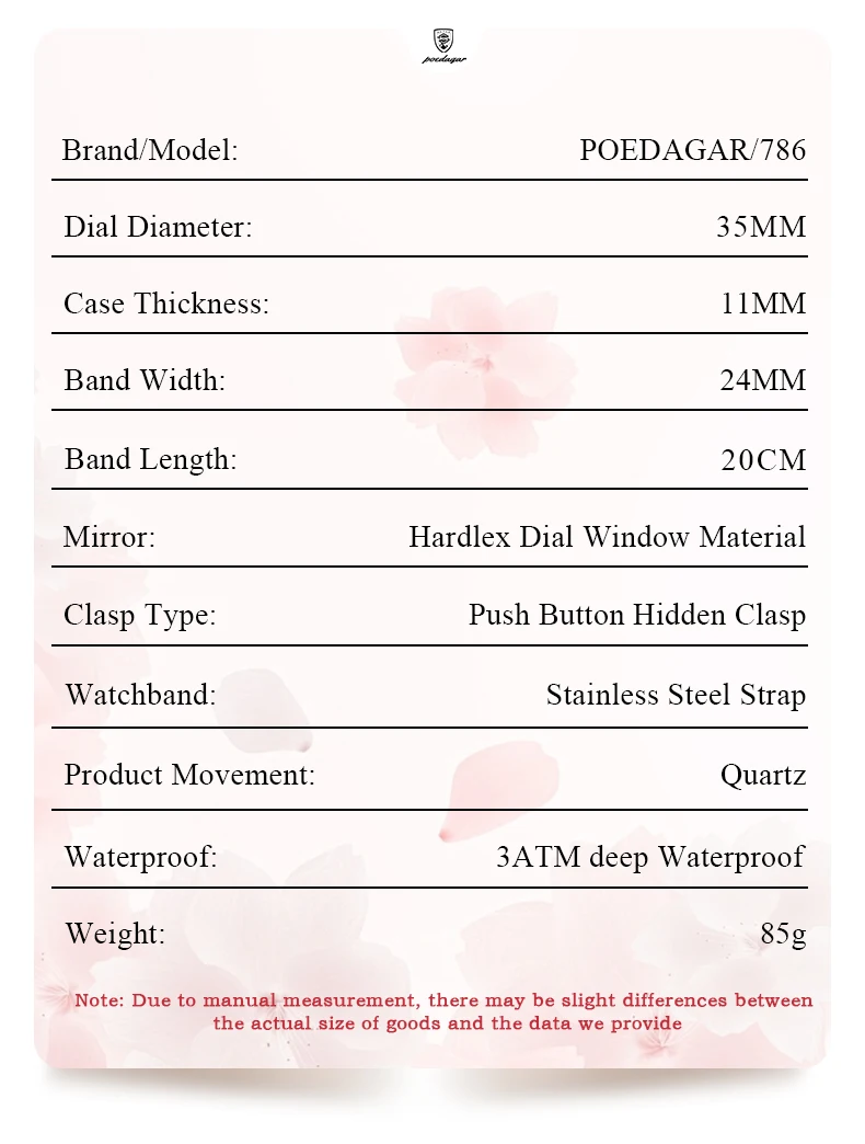 POEDAGAR Elegant Watches For Women Waterproof Luminous Date Week Ladies Watch Quartz Stainless Steel Woman's Fashion Wristwatch