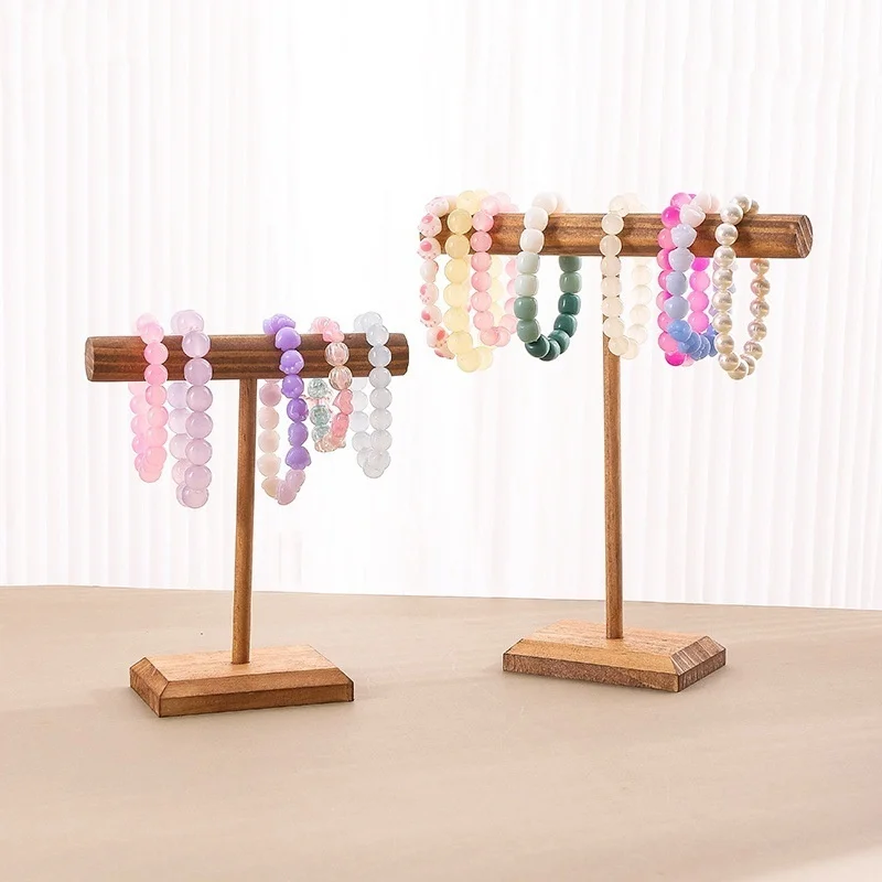 Solid Wood Jewelry Props Display Stand Bracelet Necklace Hair Band Jewelry Storage Display Rack With Wooden Base Supply