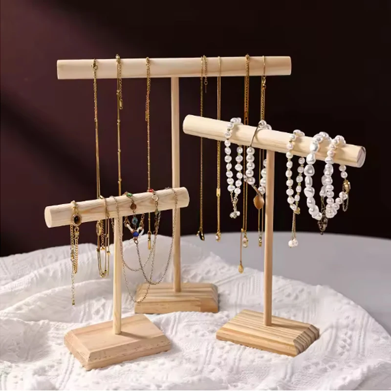Solid Wood Jewelry Props Display Stand Bracelet Necklace Hair Band Jewelry Storage Display Rack With Wooden Base Supply