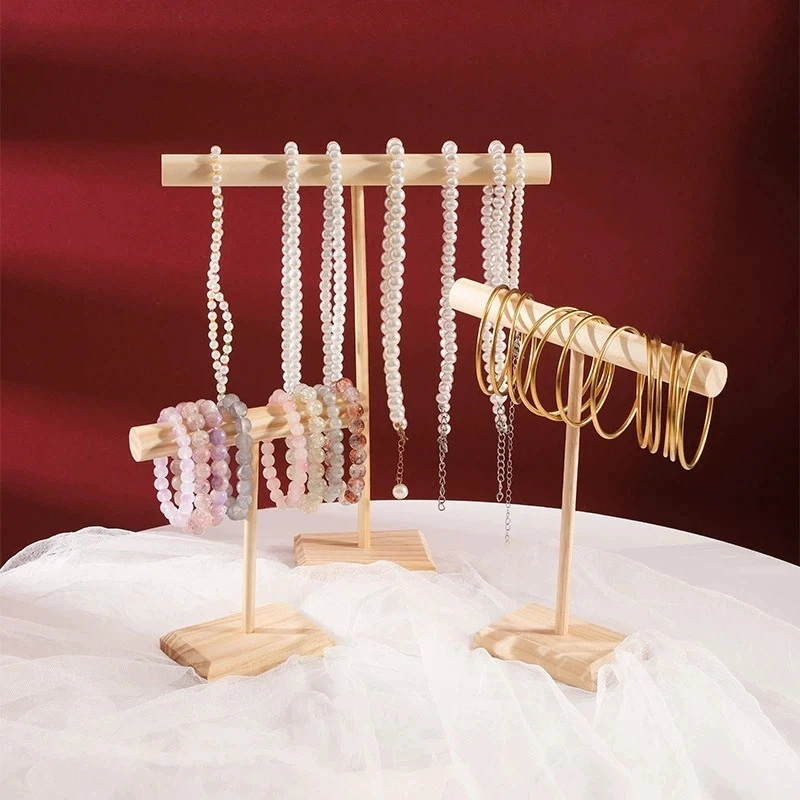 Solid Wood Jewelry Props Display Stand Bracelet Necklace Hair Band Jewelry Storage Display Rack With Wooden Base Supply