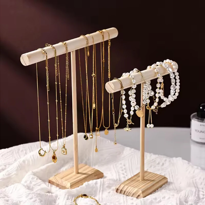 Solid Wood Jewelry Props Display Stand Bracelet Necklace Hair Band Jewelry Storage Display Rack With Wooden Base Supply