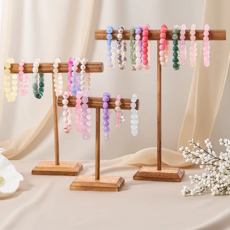 Solid Wood Jewelry Props Display Stand Bracelet Necklace Hair Band Jewelry Storage Display Rack With Wooden Base Supply