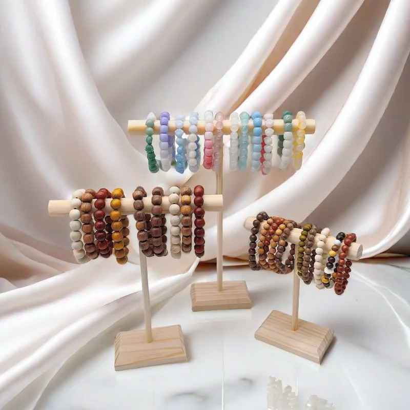 Solid Wood Jewelry Props Display Stand Bracelet Necklace Hair Band Jewelry Storage Display Rack With Wooden Base Supply