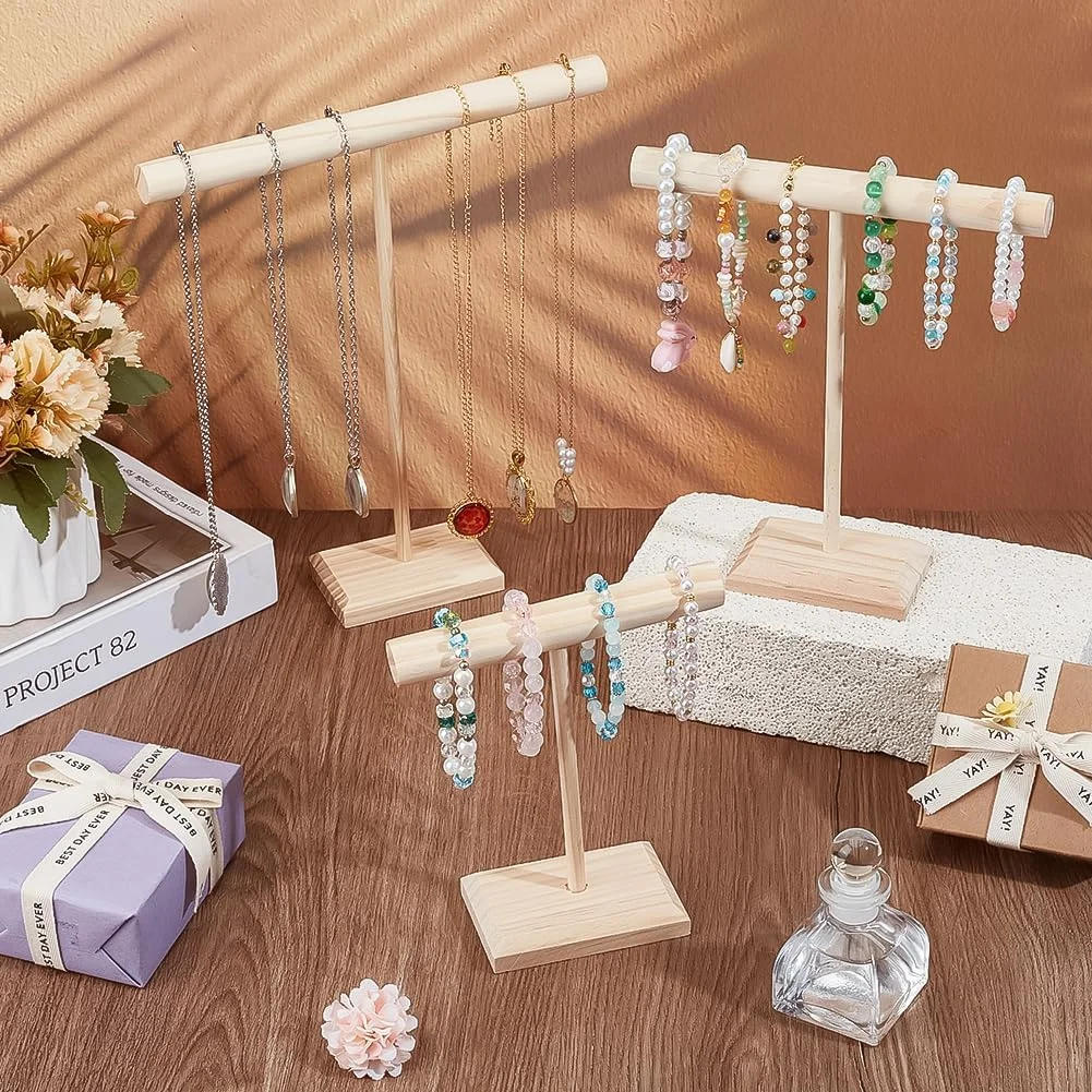 Solid Wood Jewelry Props Display Stand Bracelet Necklace Hair Band Jewelry Storage Display Rack With Wooden Base Supply