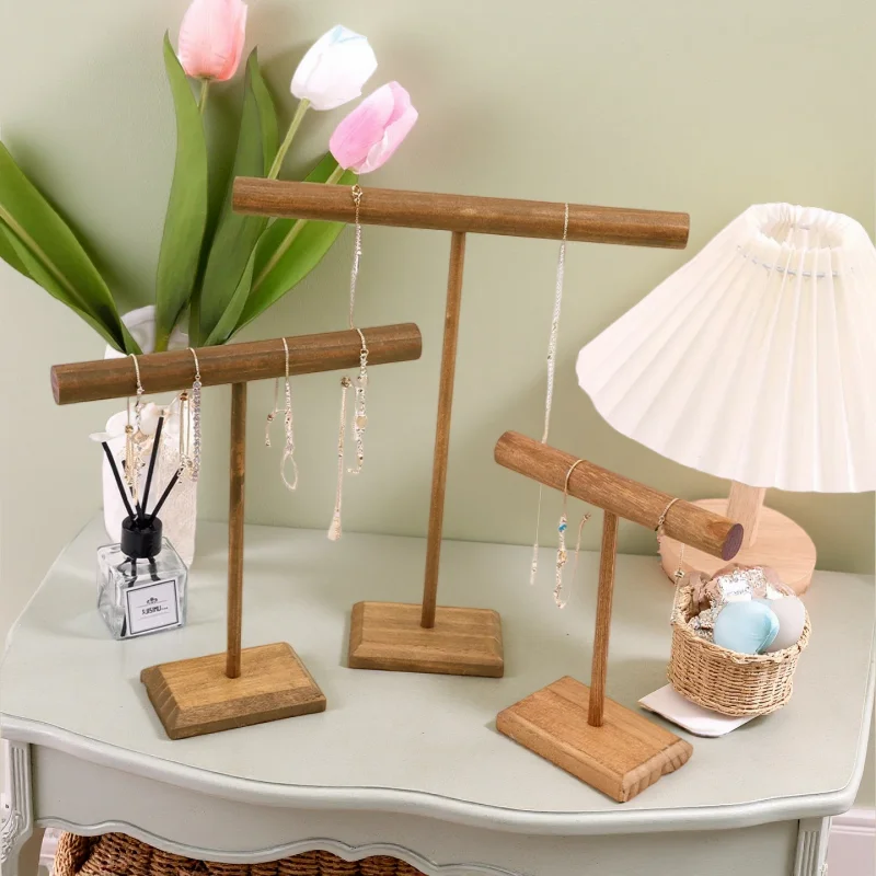 Solid Wood Jewelry Props Display Stand Bracelet Necklace Hair Band Jewelry Storage Display Rack With Wooden Base Supply