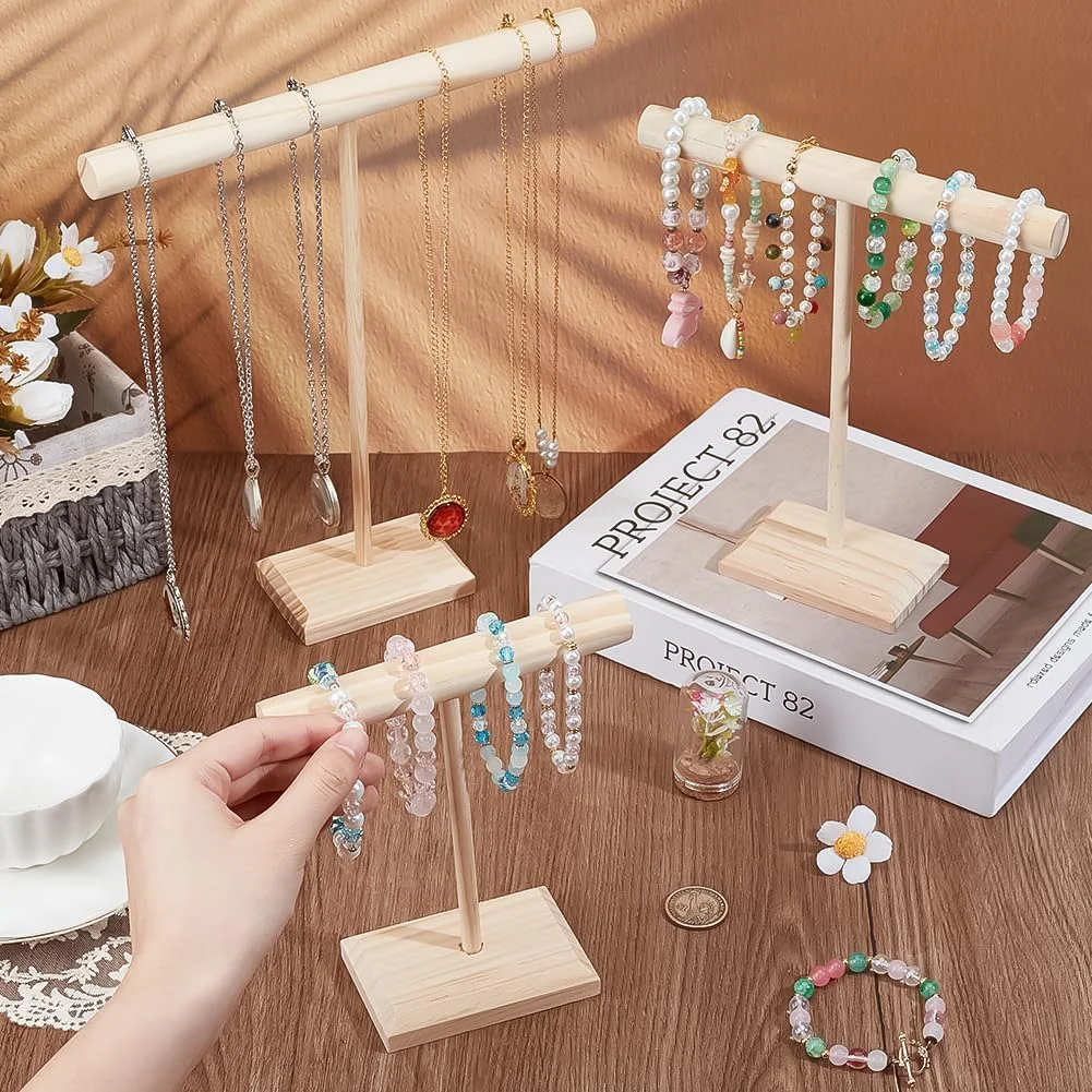Solid Wood Jewelry Props Display Stand Bracelet Necklace Hair Band Jewelry Storage Display Rack With Wooden Base Supply