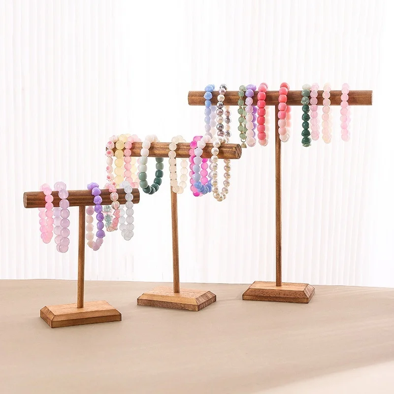 Solid Wood Jewelry Props Display Stand Bracelet Necklace Hair Band Jewelry Storage Display Rack With Wooden Base Supply