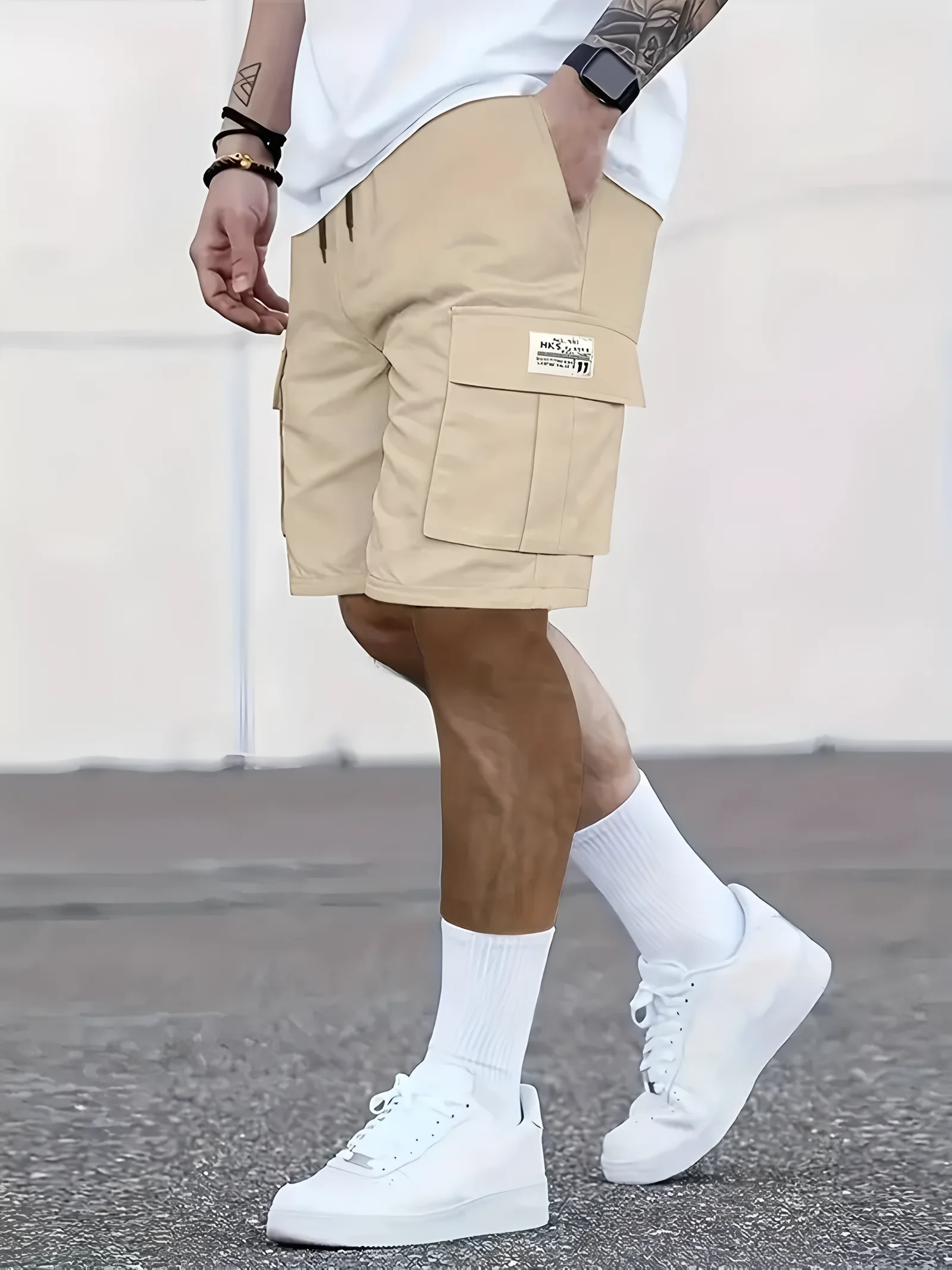 Men's work shorts; summer comfort; multi-pocket; outdoor leisure sport beach pants; elastic waistband