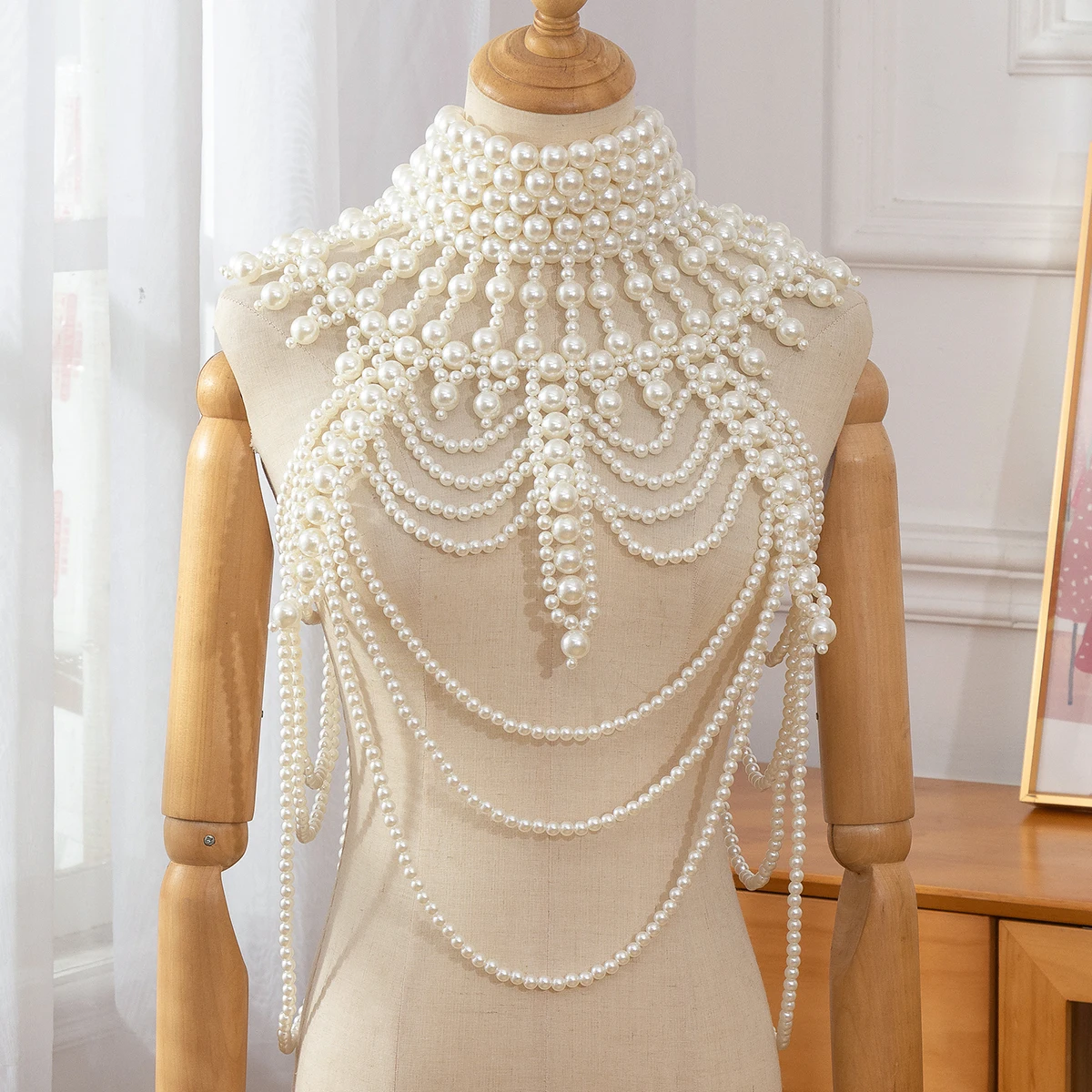 HP Pearl Necklace Handmade Beaded Luxury Dress Accessories Retro Party Body Chain Choker Women Jewelry