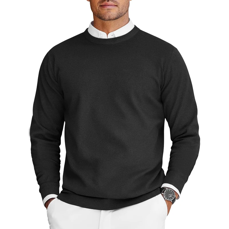 New Mens Crew Neck Sweaters Long Sleeve Lightweight Knit Dress Pullover Sweaters Solid Color Oversize Streetwear Man