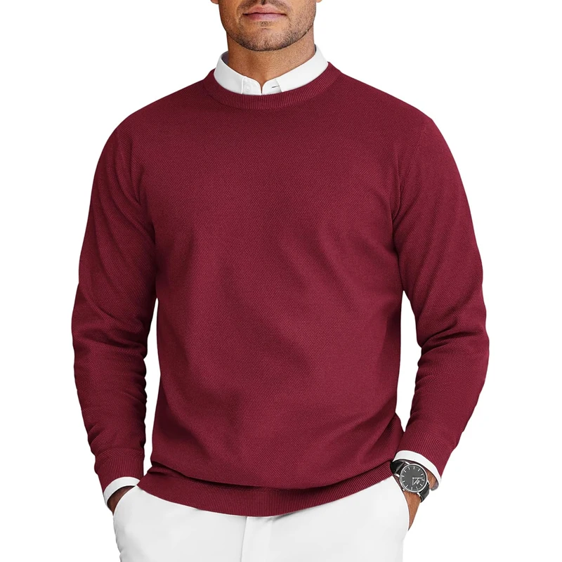 New Mens Crew Neck Sweaters Long Sleeve Lightweight Knit Dress Pullover Sweaters Solid Color Oversize Streetwear Man